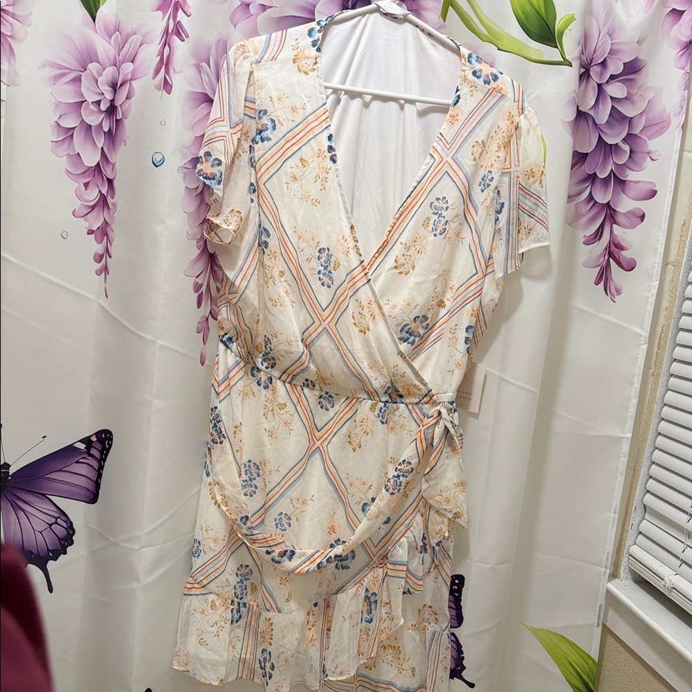 LC Lauren Conrad Floral Dress with Blue and Orange Hues